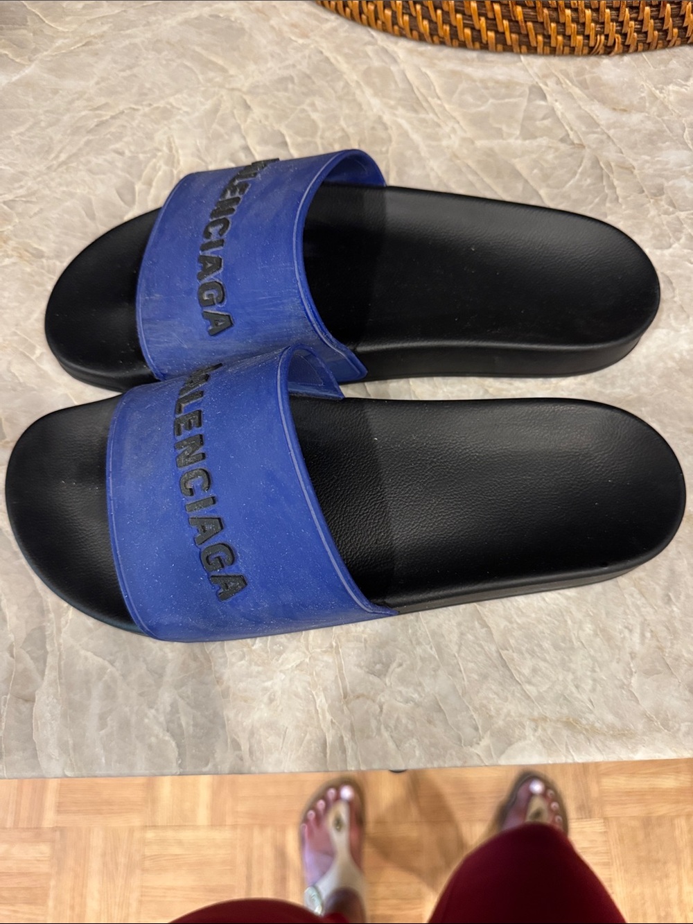 Balenciaga Men's Blue Logo Slide Sandals